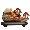 天然木 職人手彫り 木彫像「山水風景」- 室内装飾品