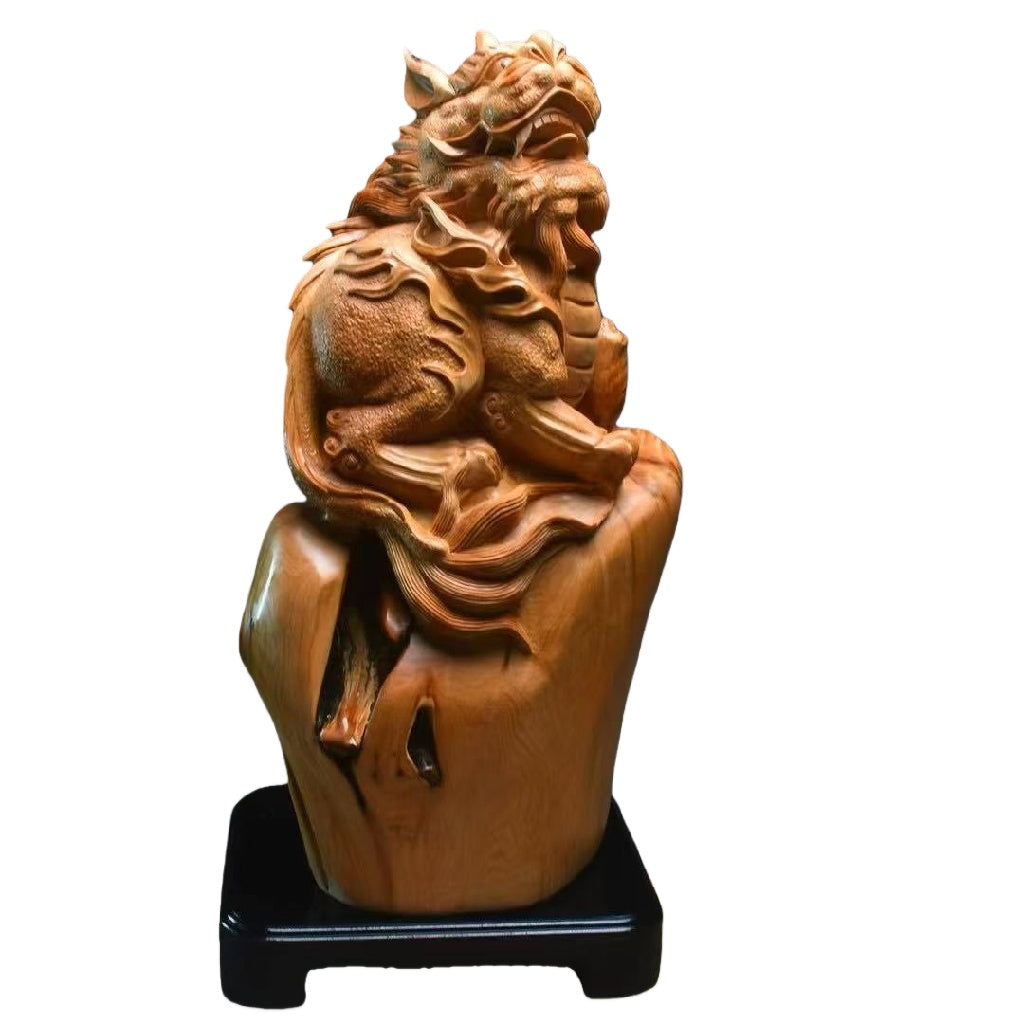 天然木 職人手彫り 木彫像「貔貅（ひきゅう）」- 大型室内装飾品